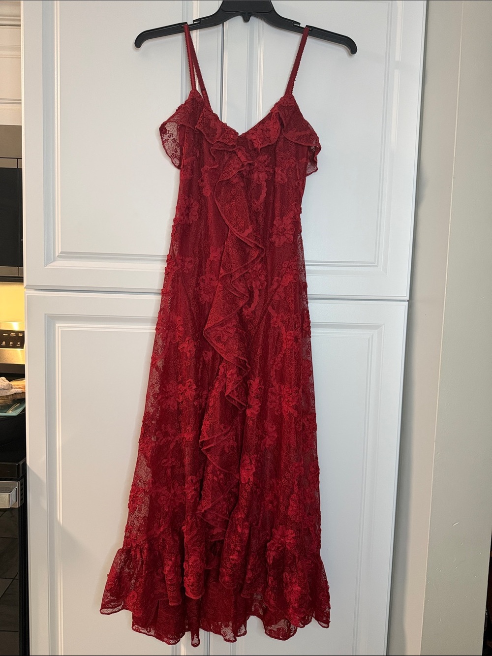 Steve Madden Red Lace Ruffle Maxi Dress